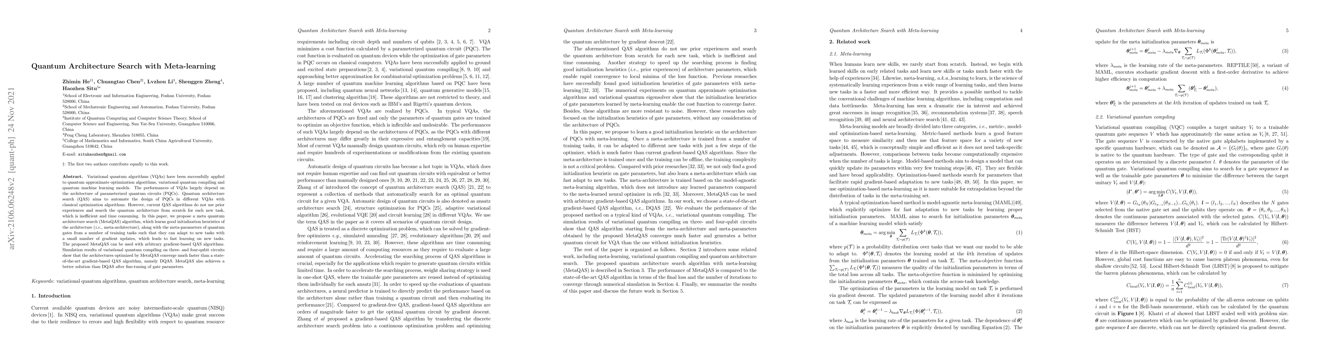 Thumbnail for Quantum Architecture Search with Meta-learning