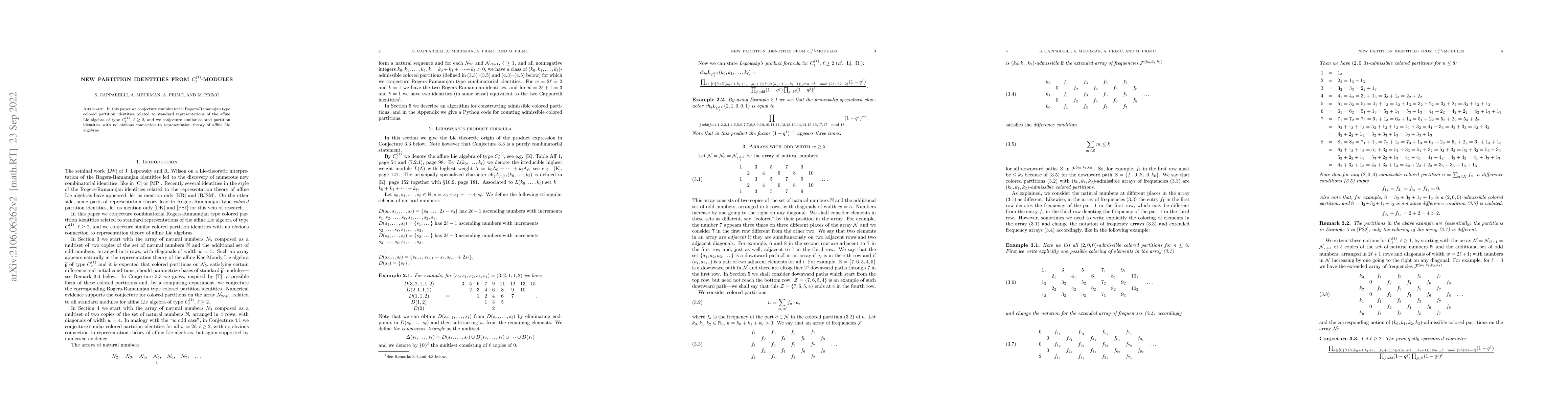 Thumbnail for New Partition Identities From $C_{\ell}^{(1)}$-Modules