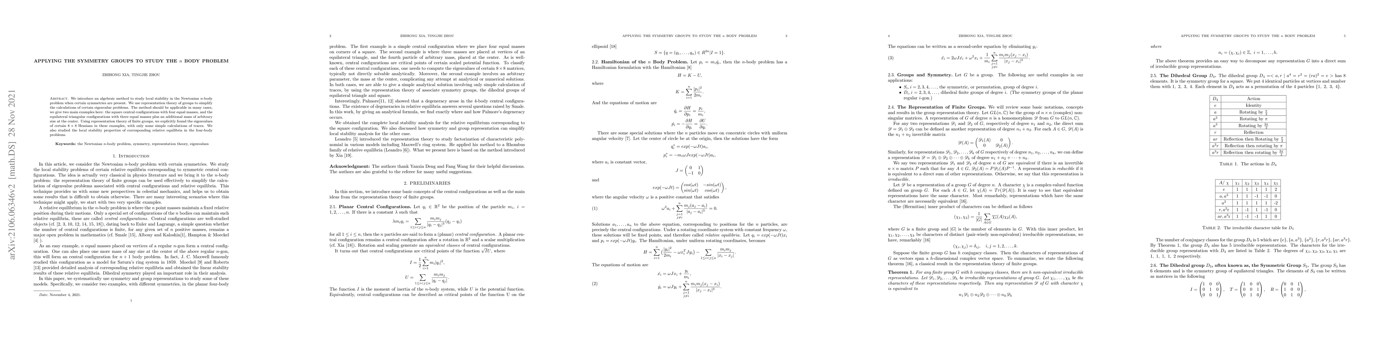 Thumbnail for Symmetry in n-body problem via group representations