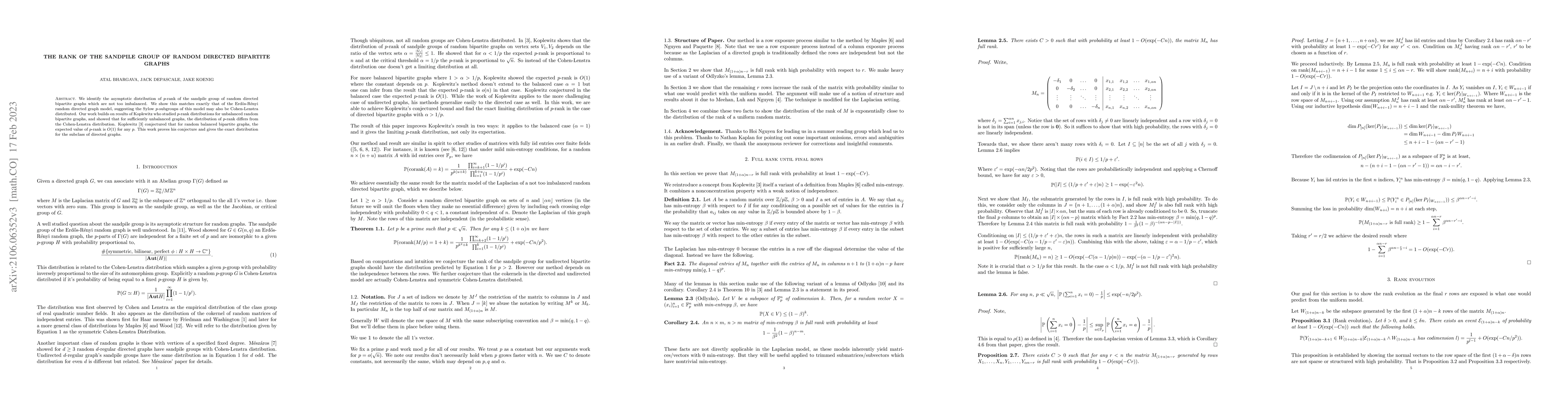 Thumbnail for The Rank of the Sandpile Group of Random Directed Bipartite Graphs
