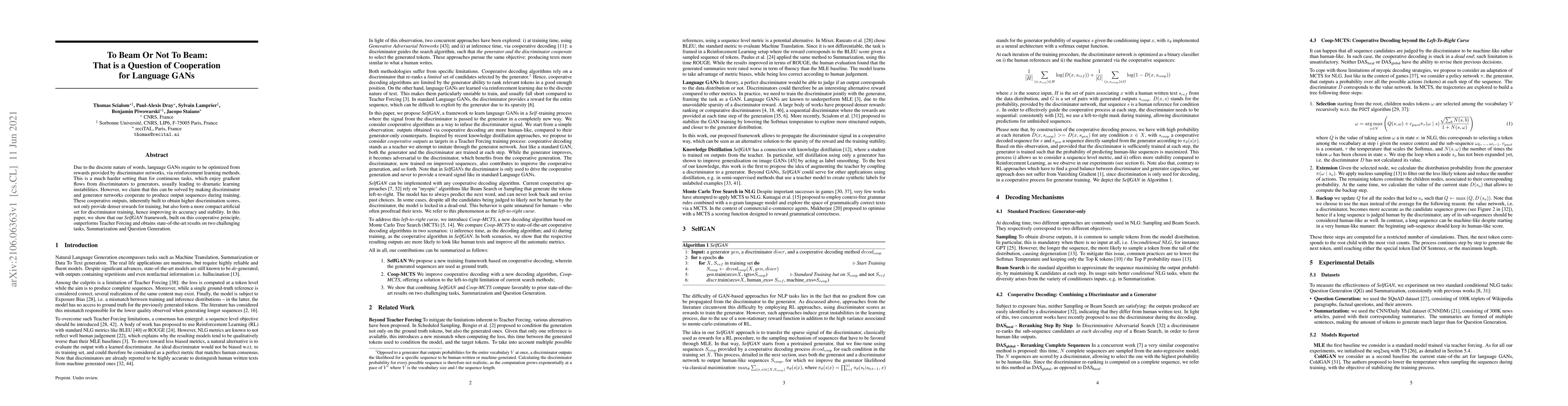 Thumbnail for To Beam Or Not To Beam: That is a Question of Cooperation for Language
  GANs