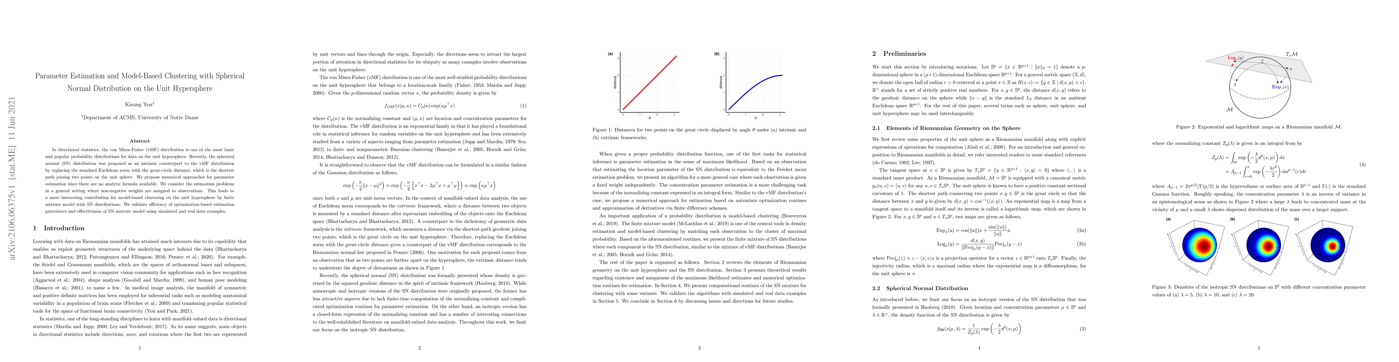 Thumbnail for Parameter Estimation and Model-Based Clustering with Spherical Normal
  Distribution on the Unit Hypersphere