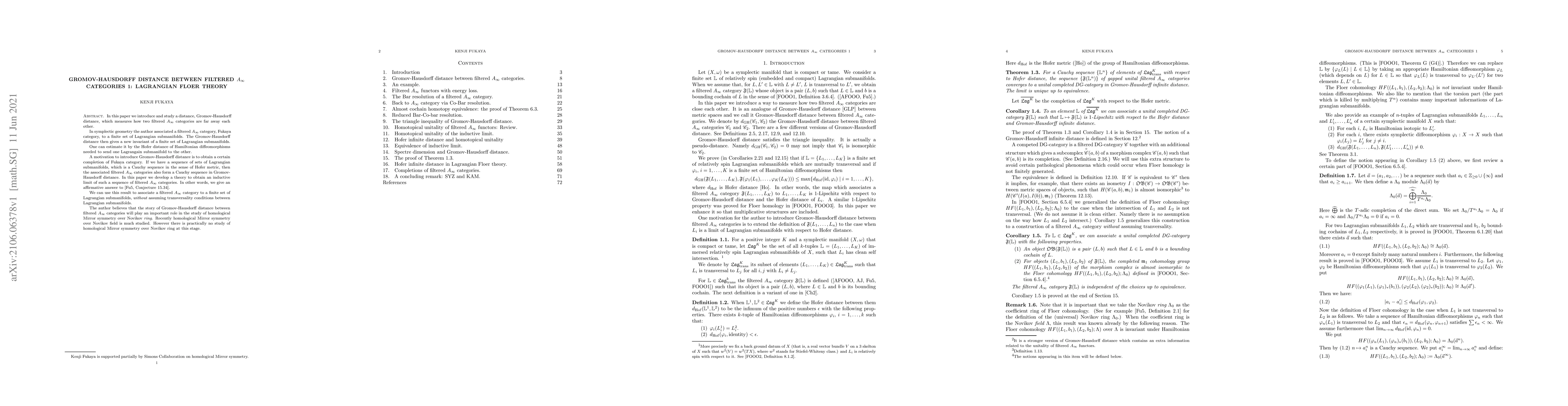 Thumbnail for Gromov-Hausdorff distance between filtered $A_{\infty}$ categories 1:
  Lagrangian Floer theory