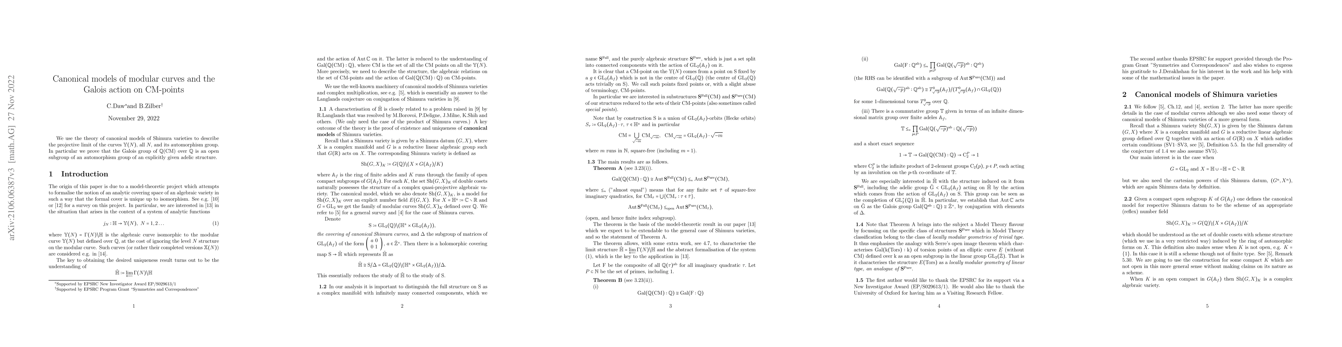 Thumbnail for Canonical models of modular curves and the Galois action on CM-points