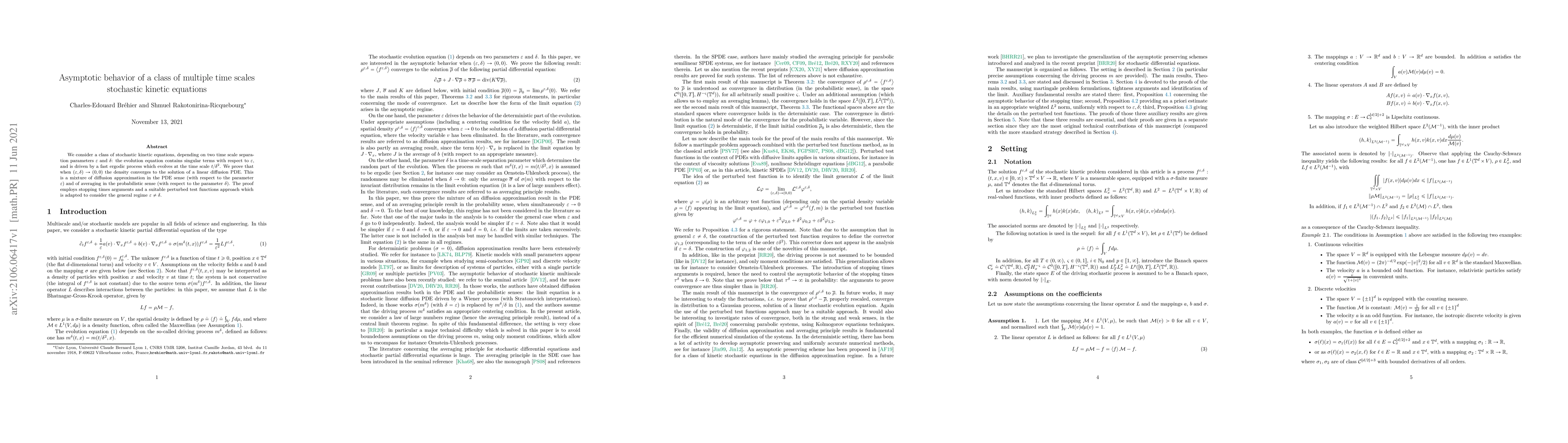Thumbnail for Asymptotic behavior of a class of multiple time scales stochastic
  kinetic equations