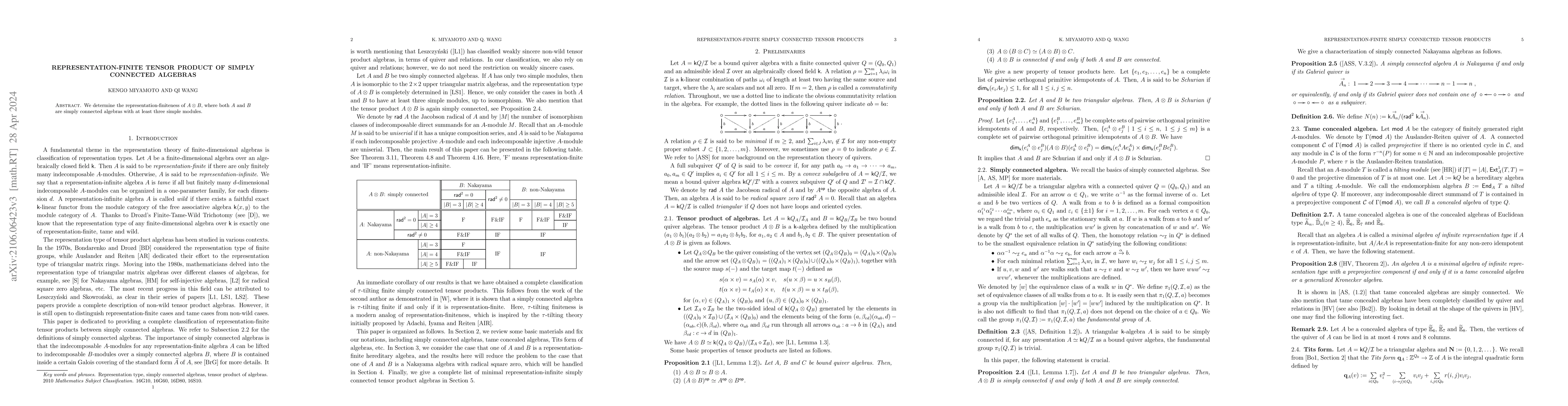 Thumbnail for Representation-finite tensor product of simply connected algebras