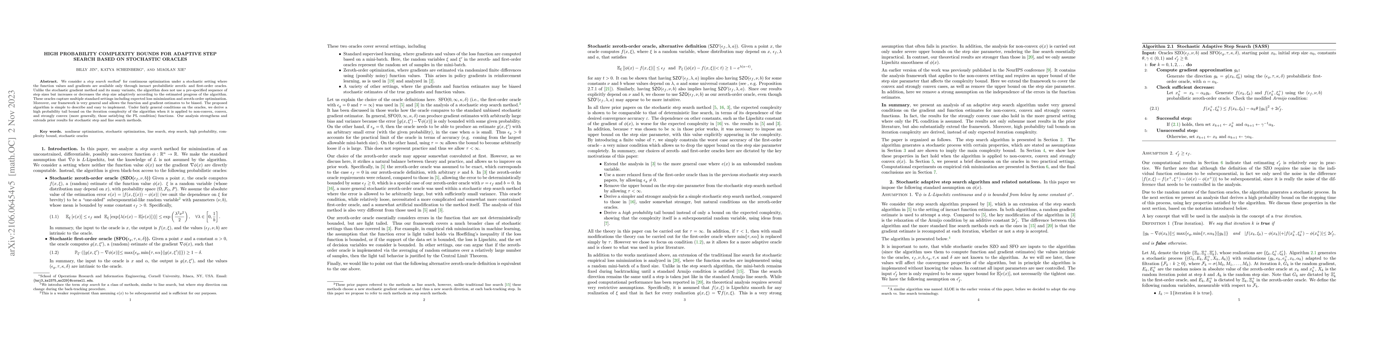 Thumbnail for High Probability Complexity Bounds for Adaptive Step Search Based on
  Stochastic Oracles