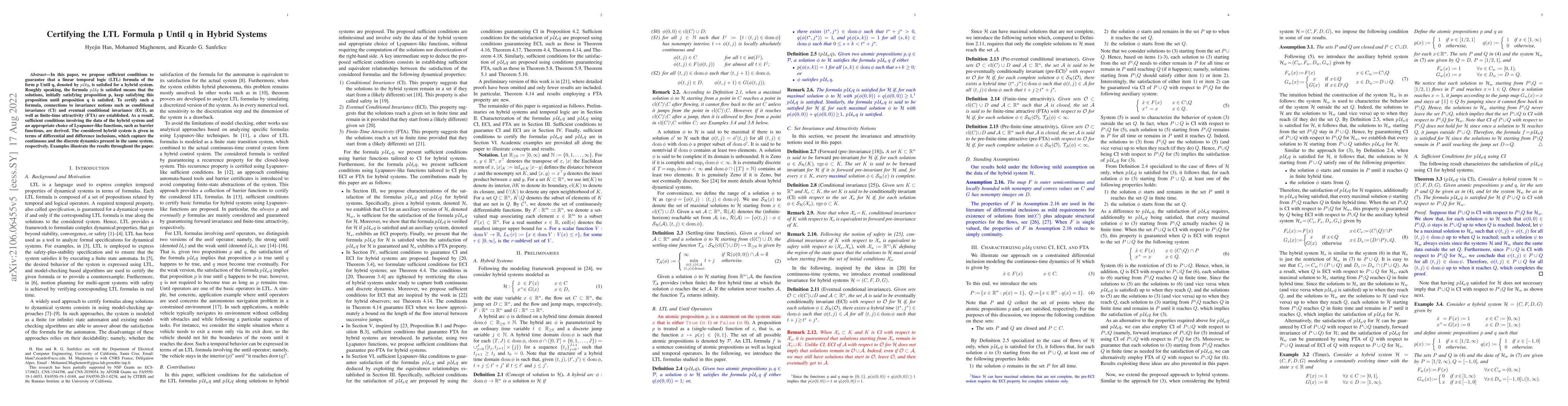 Thumbnail for Certifying the LTL Formula p Until q in Hybrid Systems