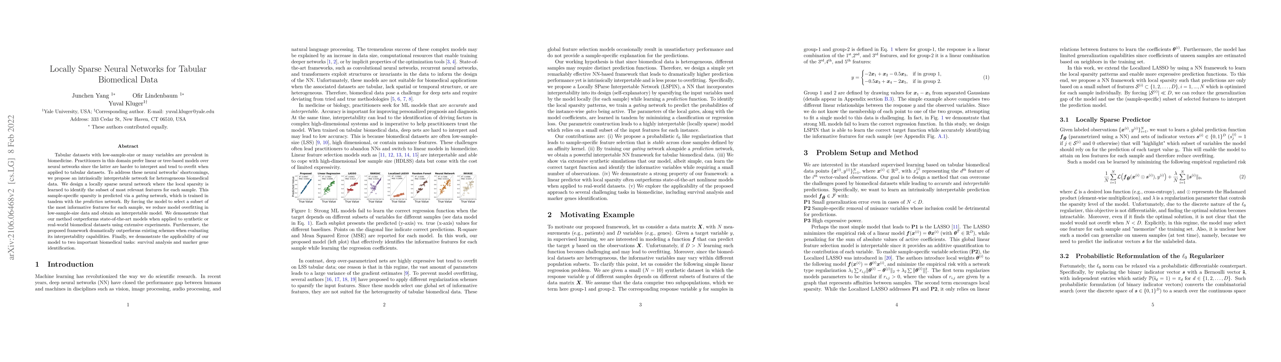 Thumbnail for Locally Sparse Neural Networks for Tabular Biomedical Data