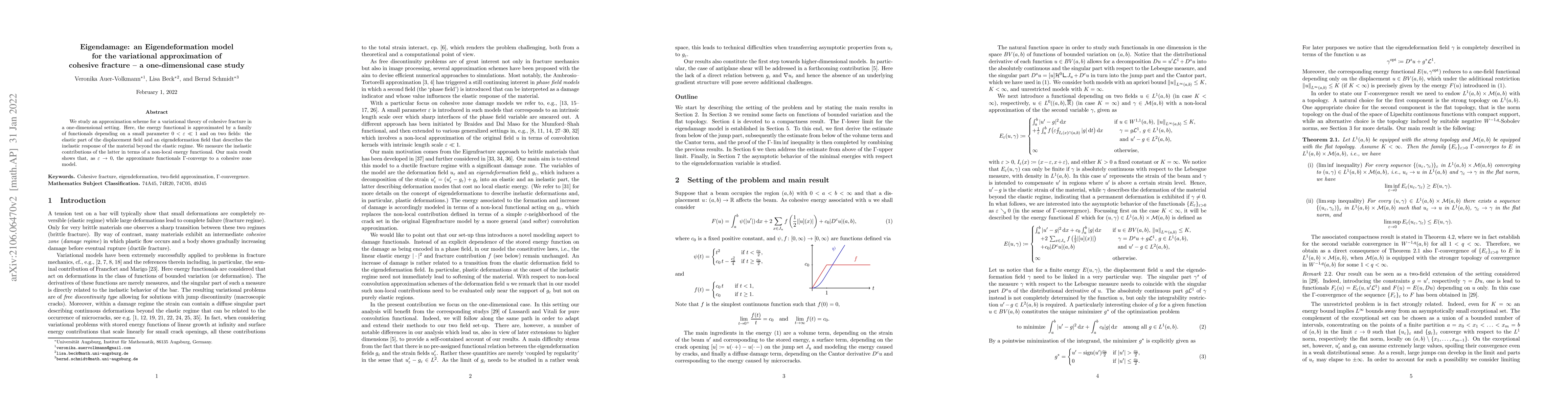 Thumbnail for Eigendamage: an Eigendeformation model for the variational approximation
  of cohesive fracture -- a one-dimensional case study