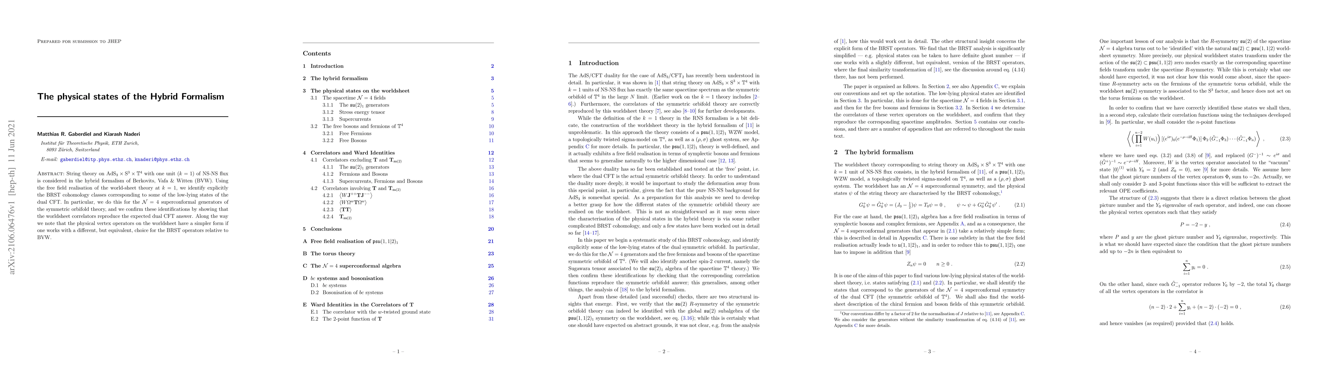 Thumbnail for The physical states of the Hybrid Formalism