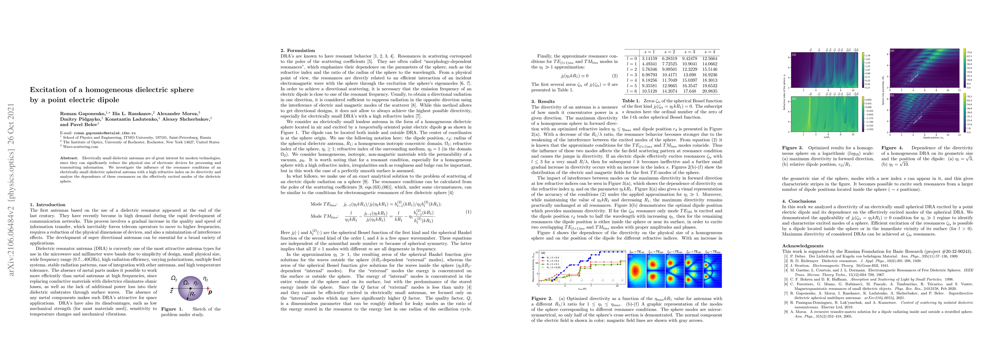 Thumbnail for Excitation of a homogeneous dielectric sphere by a point electric dipole