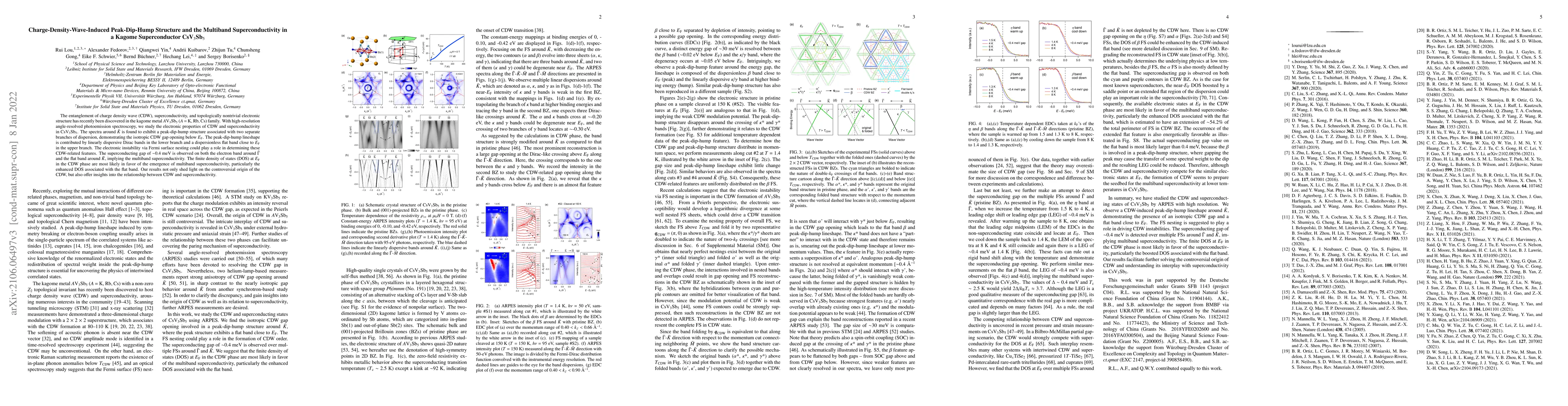 Thumbnail for Charge-Density-Wave-Induced Peak-Dip-Hump Structure and the Multiband
  Superconductivity in a Kagome Superconductor CsV$_{3}$Sb$_{5}$