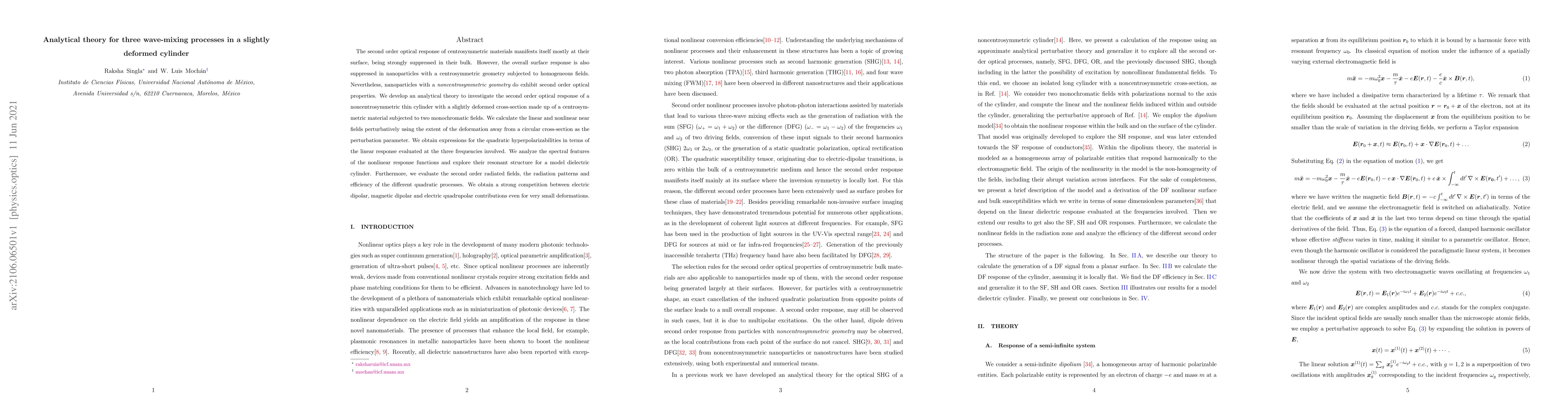 Thumbnail for Analytical theory for three wave-mixing processes in a slightly deformed
  cylinder