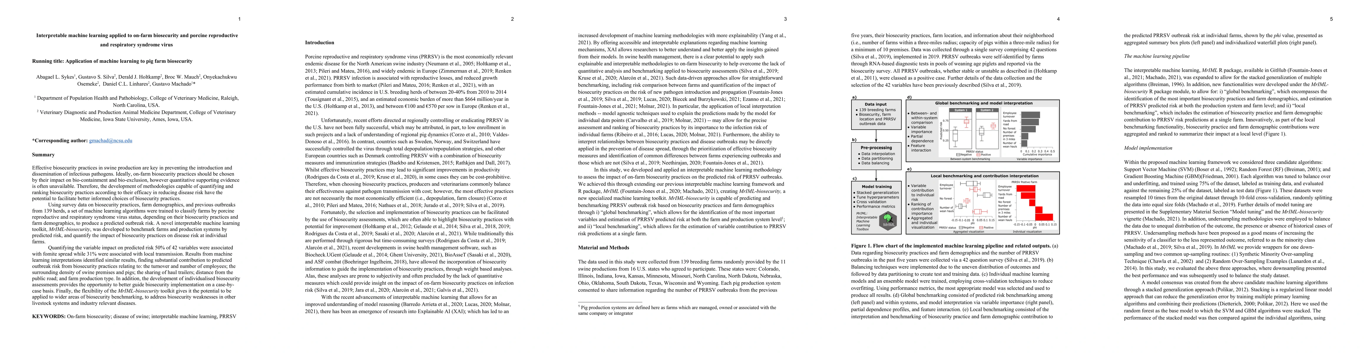 Thumbnail for Interpretable machine learning applied to on-farm biosecurity and
  porcine reproductive and respiratory syndrome virus