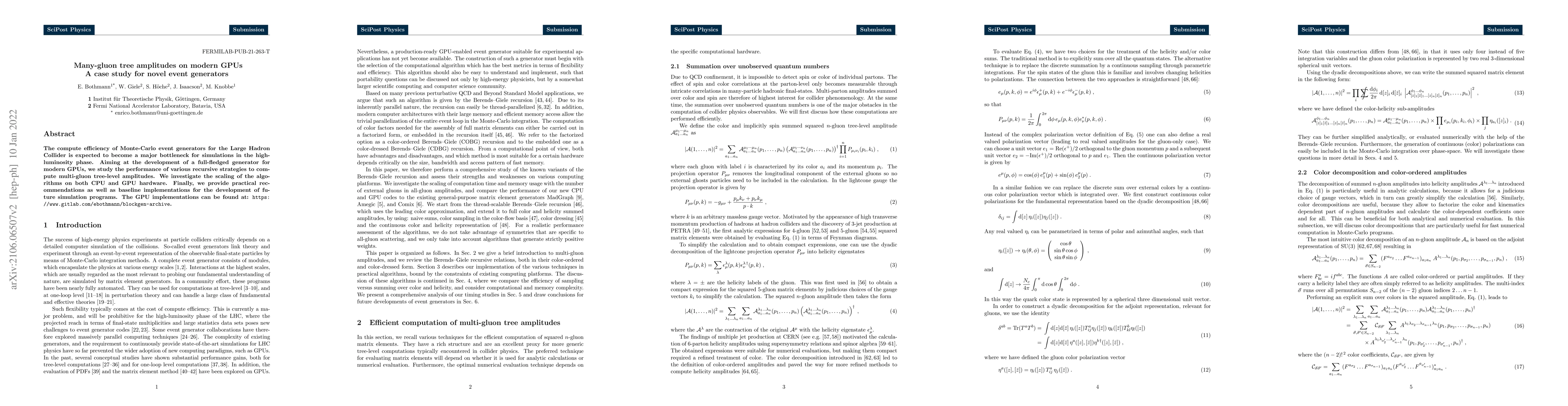 Thumbnail for Many-gluon tree amplitudes on modern GPUs: A case study for novel event
  generators