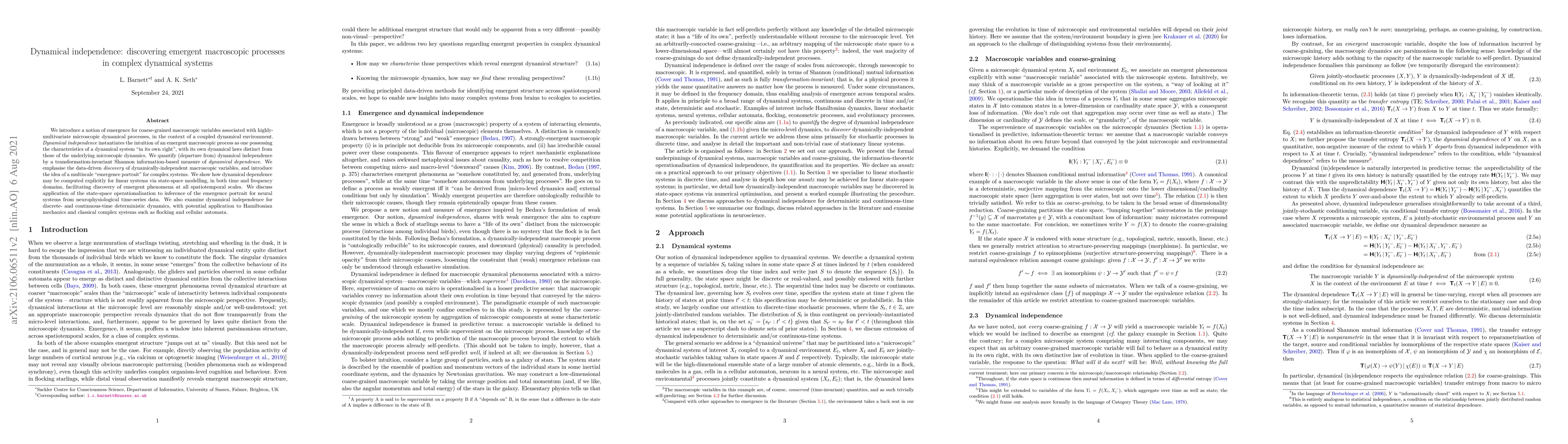 Thumbnail for Dynamical independence: discovering emergent macroscopic processes in
  complex dynamical systems