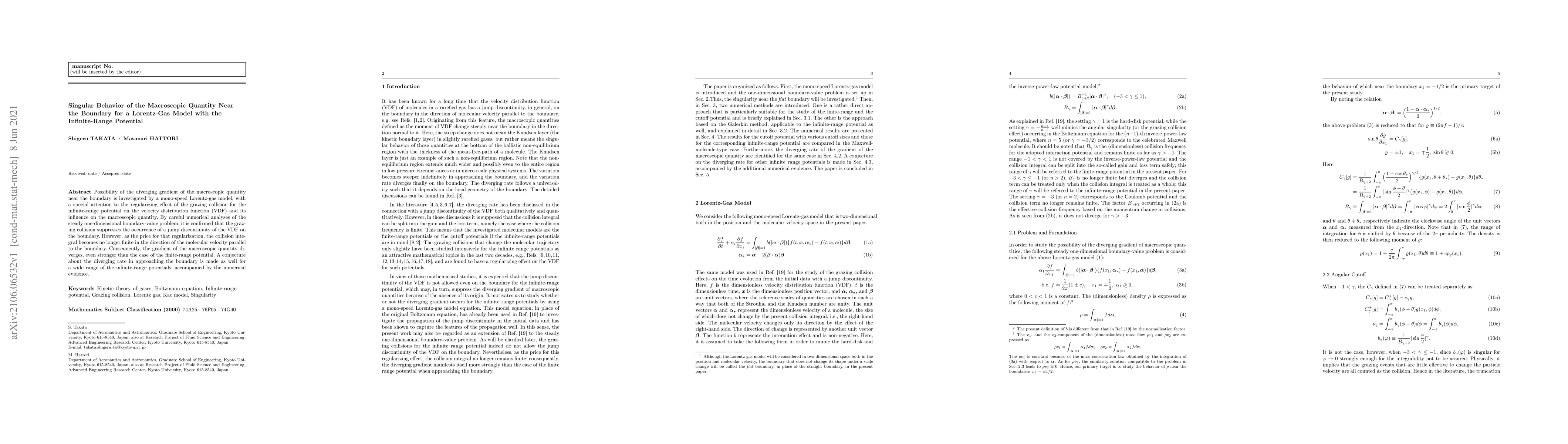Thumbnail for Singular Behavior of the Macroscopic Quantity Near the Boundary for a
  Lorentz-Gas Model with the Infinite-Range Potential