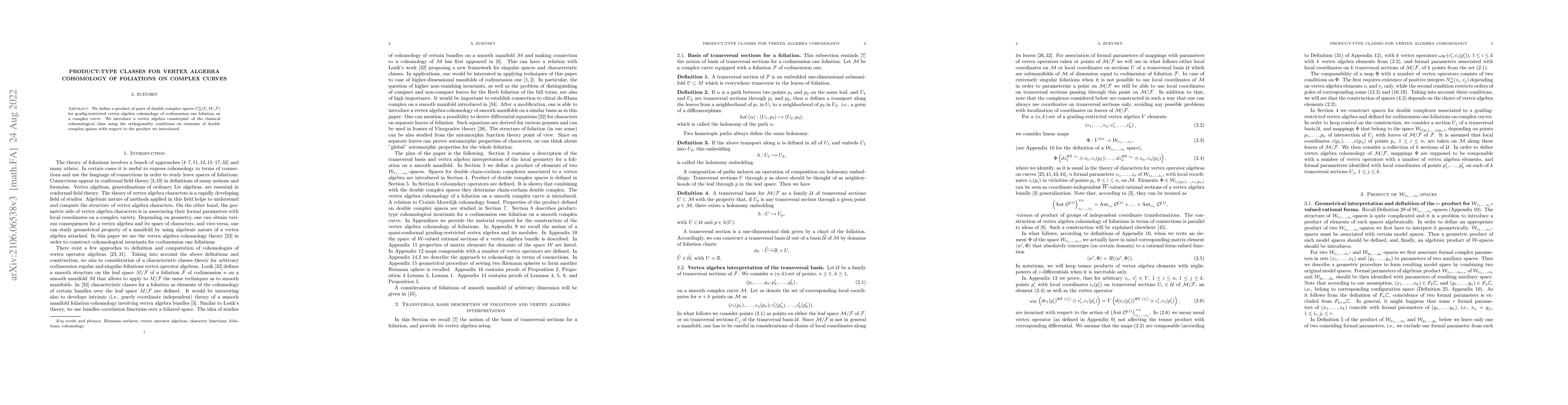 Thumbnail for Product-type classes for vertex algebra cohomology of foliations on
  complex curves