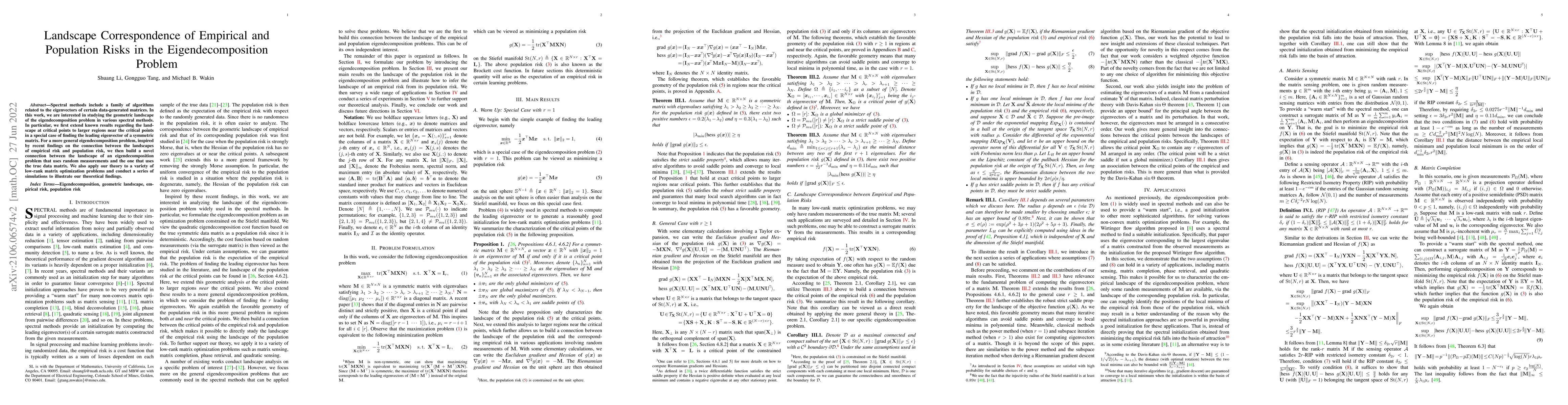 Thumbnail for Landscape Correspondence of Empirical and Population Risks in the
  Eigendecomposition Problem