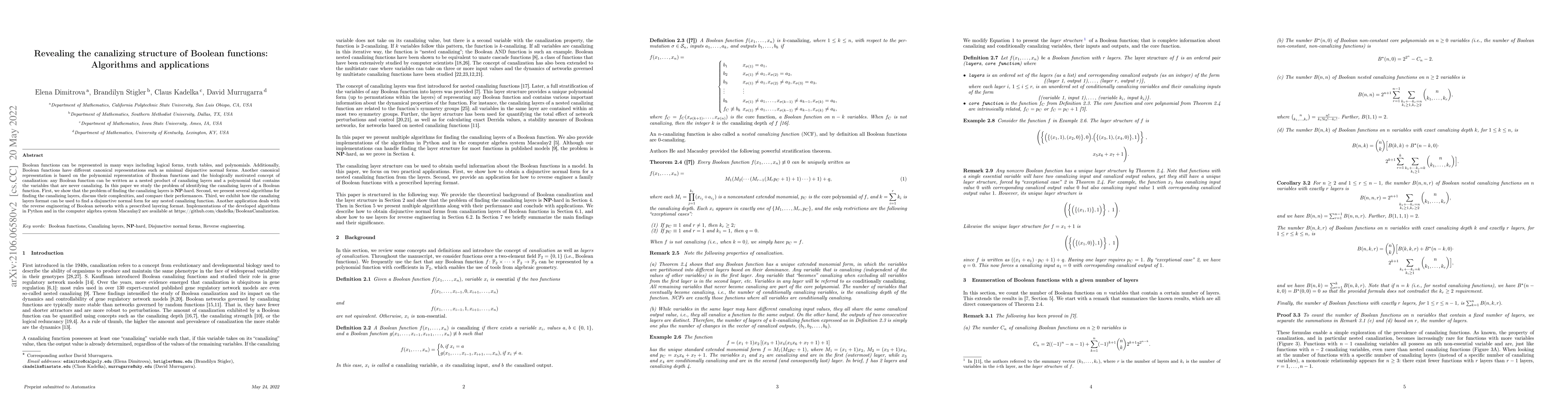 Thumbnail for Revealing the canalizing structure of Boolean functions: Algorithms and
  applications