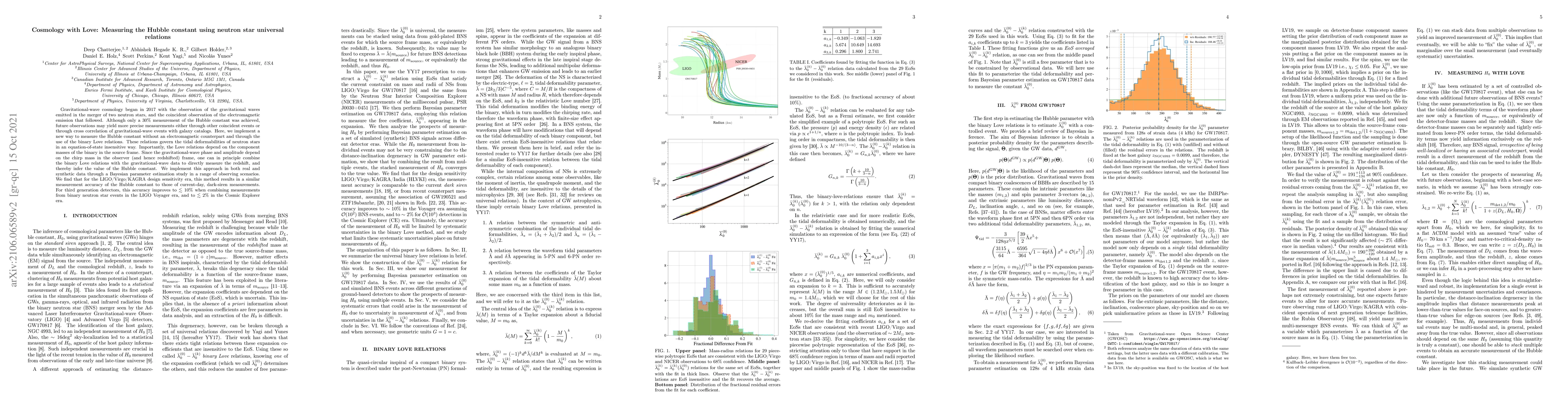 Thumbnail for Cosmology with Love: Measuring the Hubble constant using neutron star
  universal relations