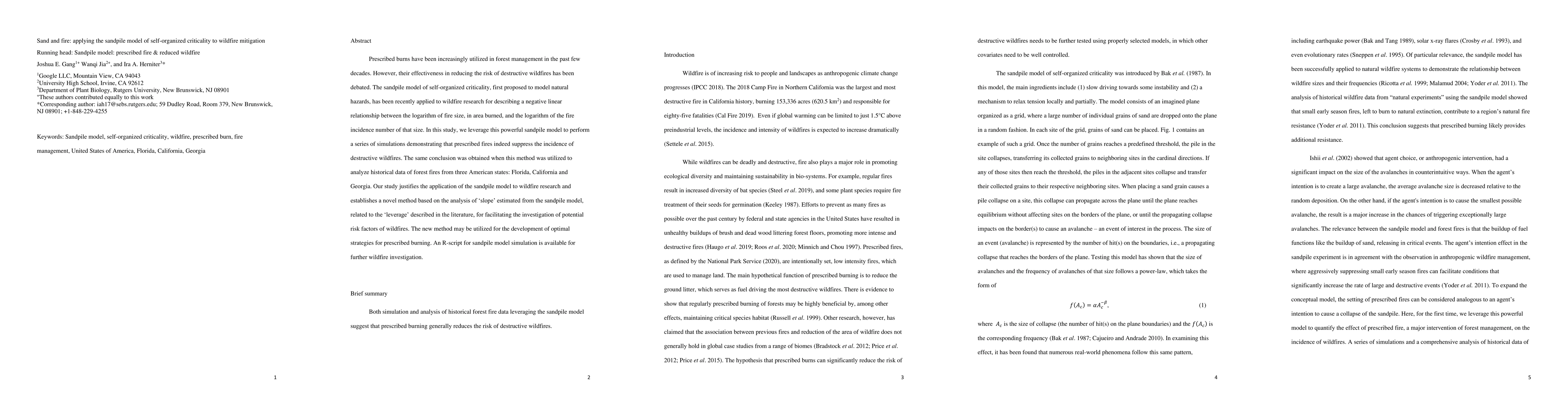 Thumbnail for Sand and fire: applying the sandpile model of self-organized criticality
  to wildfire mitigation