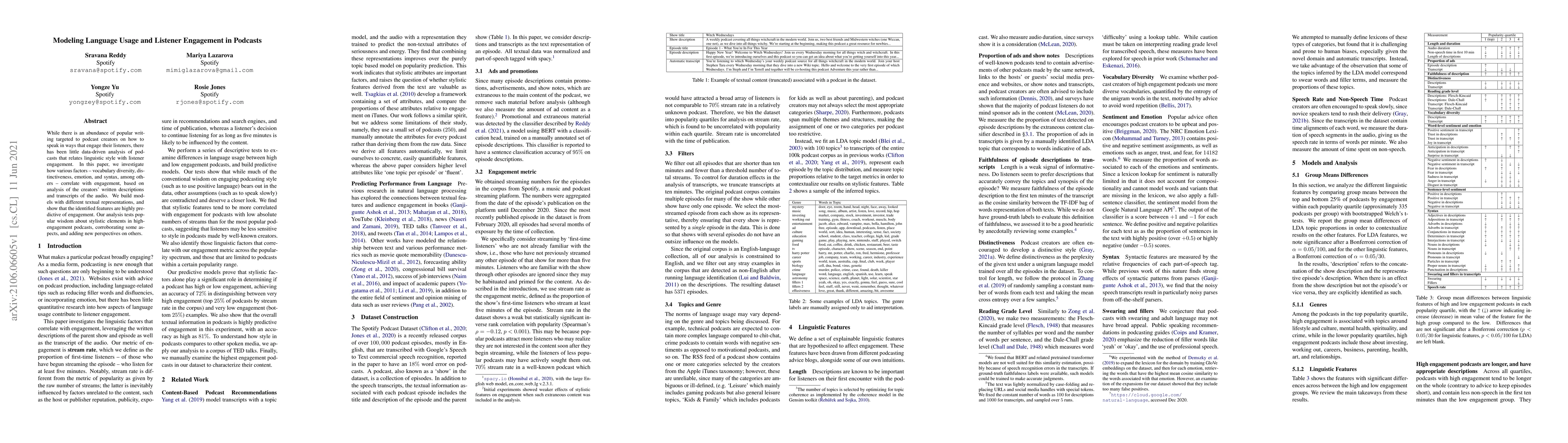 Thumbnail for Modeling Language Usage and Listener Engagement in Podcasts