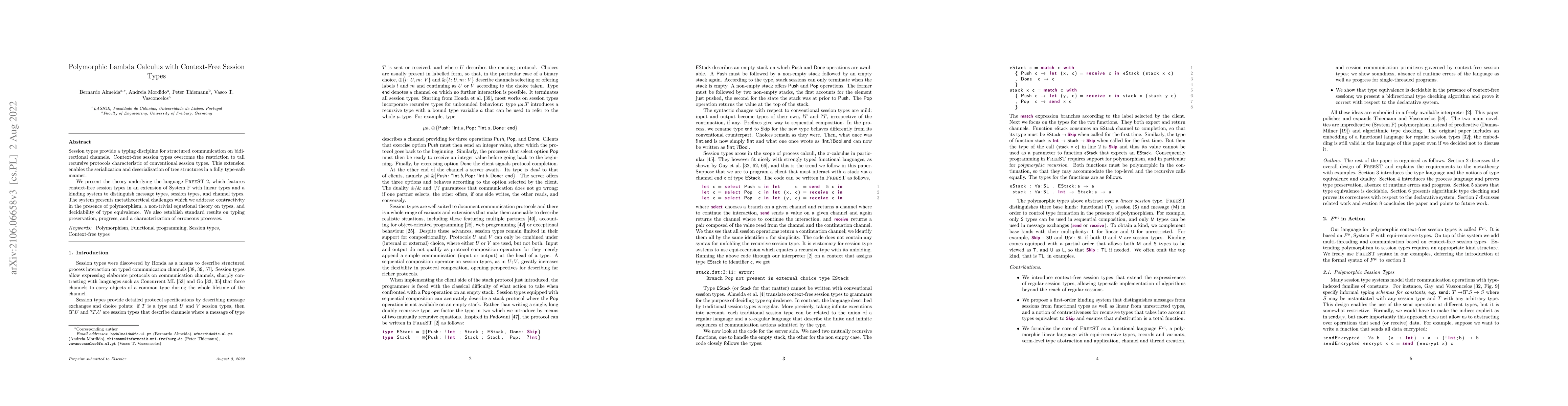 Thumbnail for Polymorphic Lambda Calculus with Context-Free Session Types