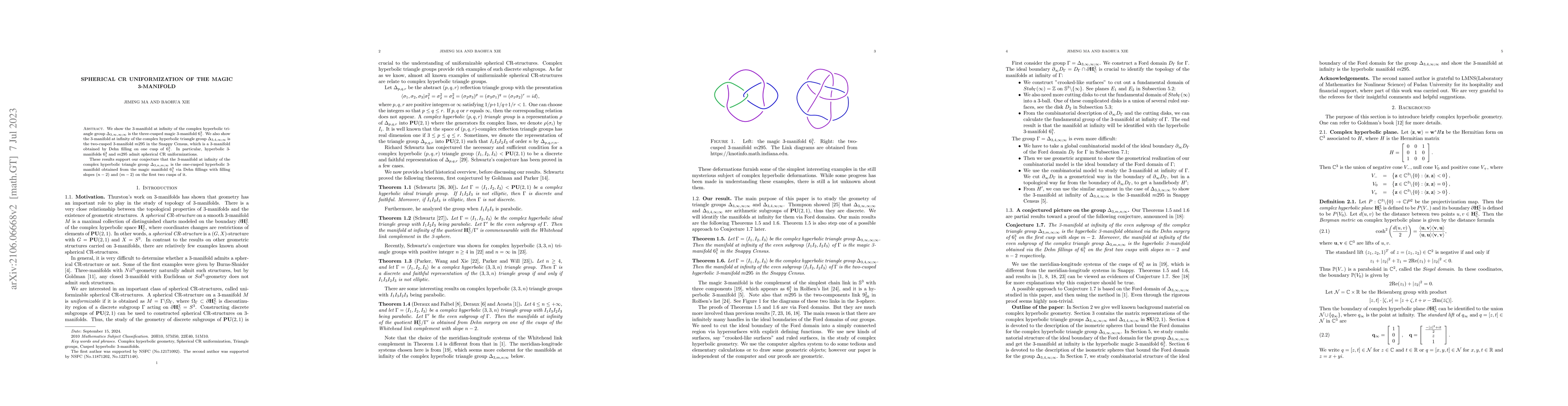 Thumbnail for Spherical CR uniformization of the magic 3-manifold