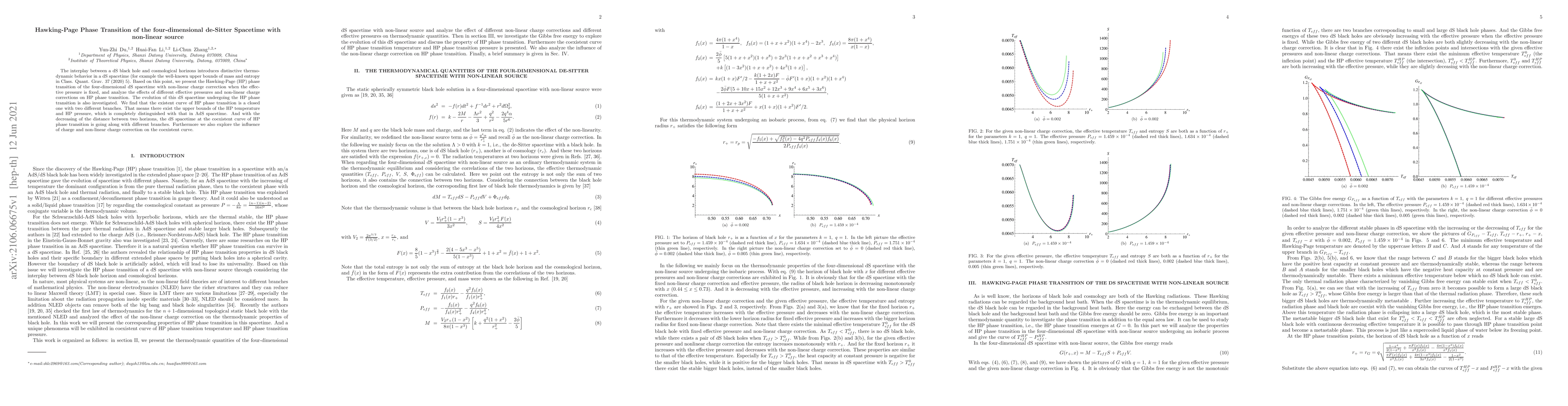 Thumbnail for Hawking-Page Phase Transition of the four-dimensional de-Sitter
  Spacetime with non-linear source