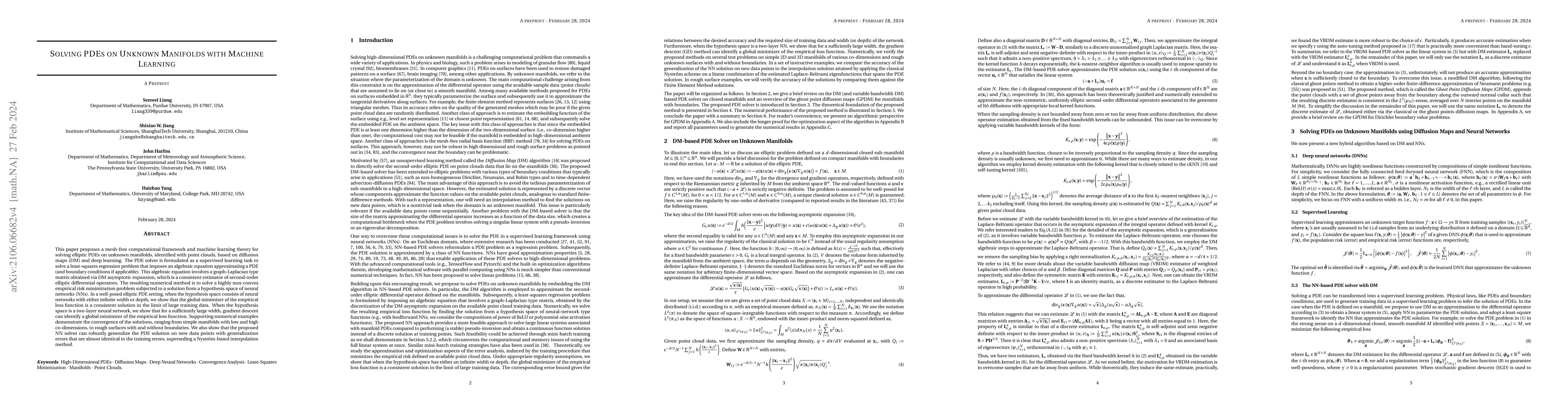 Thumbnail for Solving PDEs on Unknown Manifolds with Machine Learning