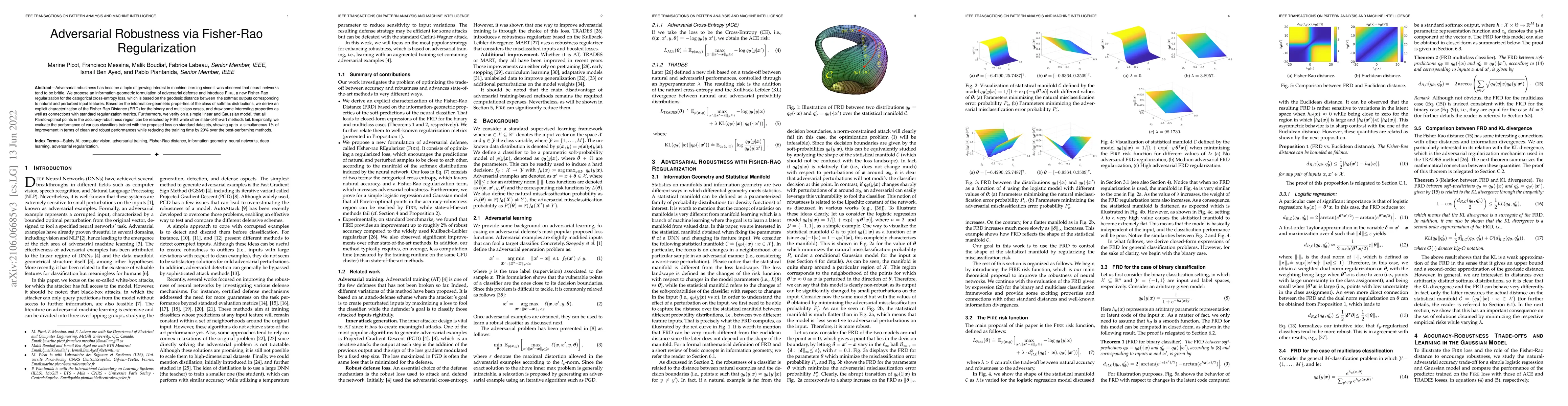 Thumbnail for Adversarial Robustness via Fisher-Rao Regularization