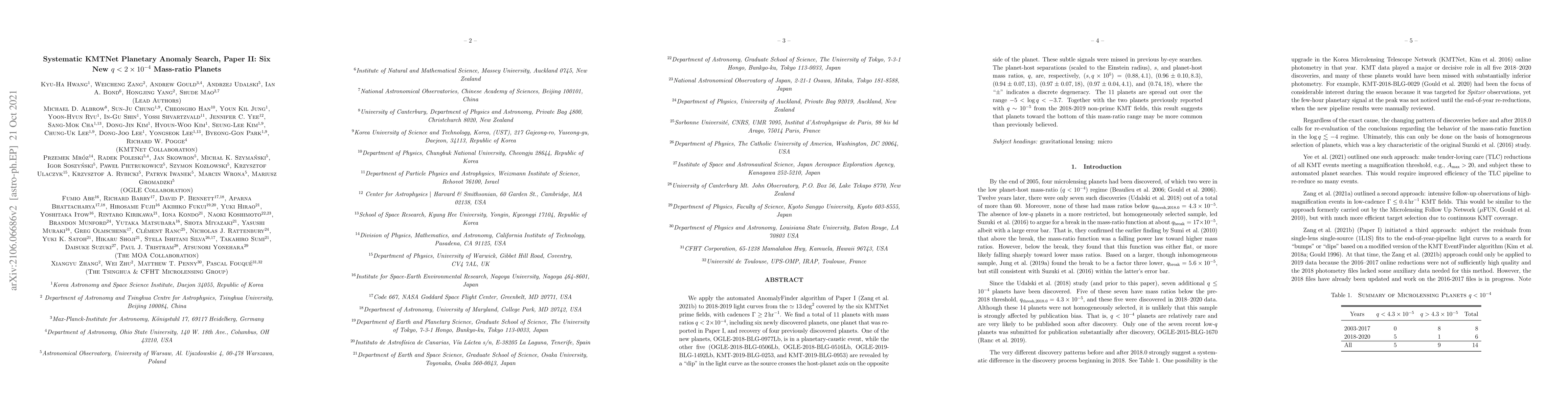 Thumbnail for Systematic KMTNet Planetary Anomaly Search, Paper II: Six New $q<2\times
  10^{-4}$ Mass-ratio Planets