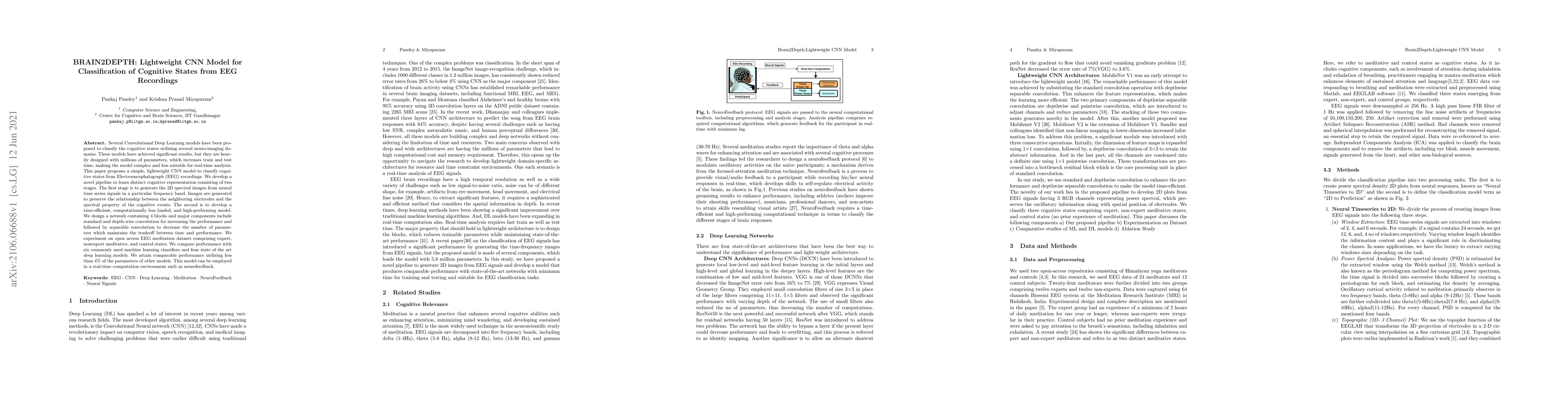 Thumbnail for BRAIN2DEPTH: Lightweight CNN Model for Classification of Cognitive
  States from EEG Recordings