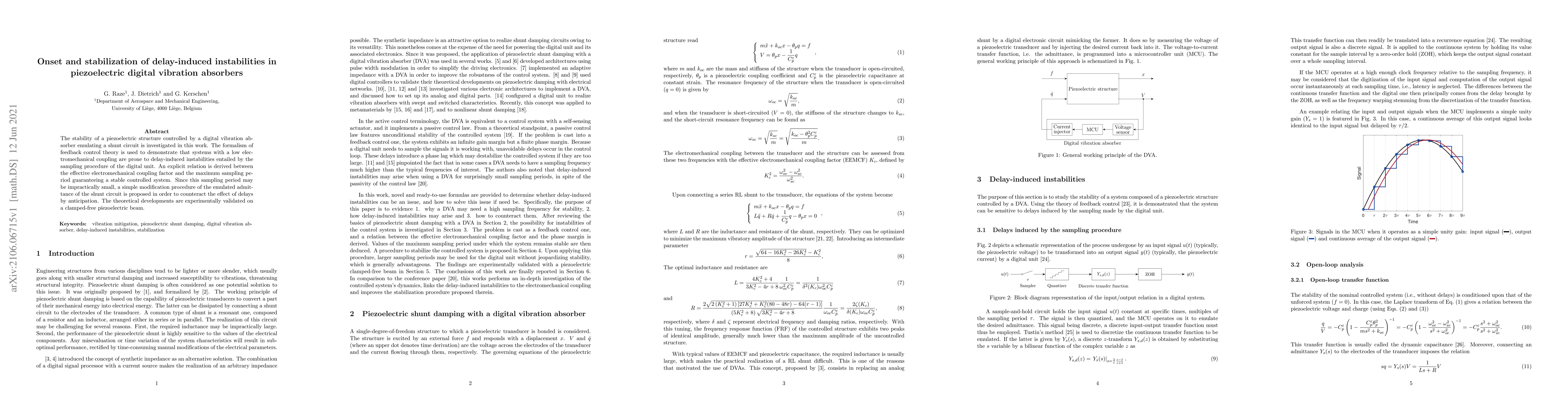 Thumbnail for Onset and stabilization of delay-induced instabilities in piezoelectric
  digital vibration absorbers