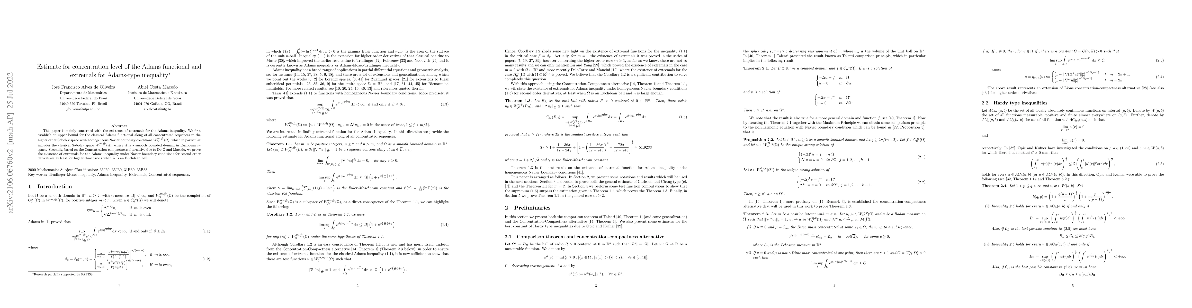 Thumbnail for Estimate for concentration level of the Adams functional and extremals
  for Adams-type inequality