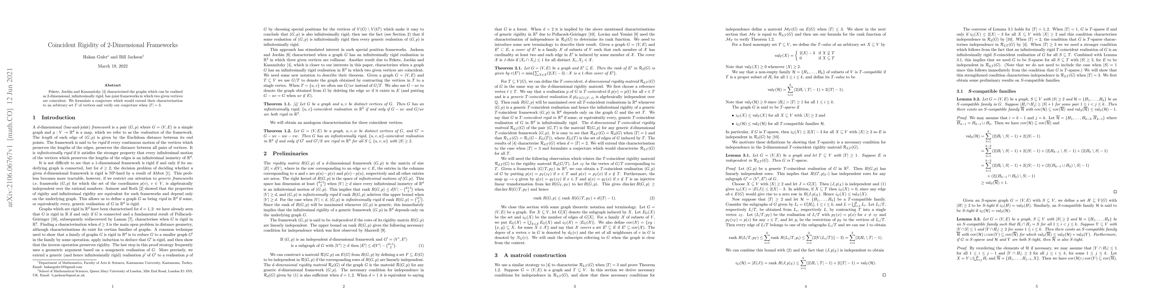 Thumbnail for Coincident Rigidity of 2-Dimensional Frameworks