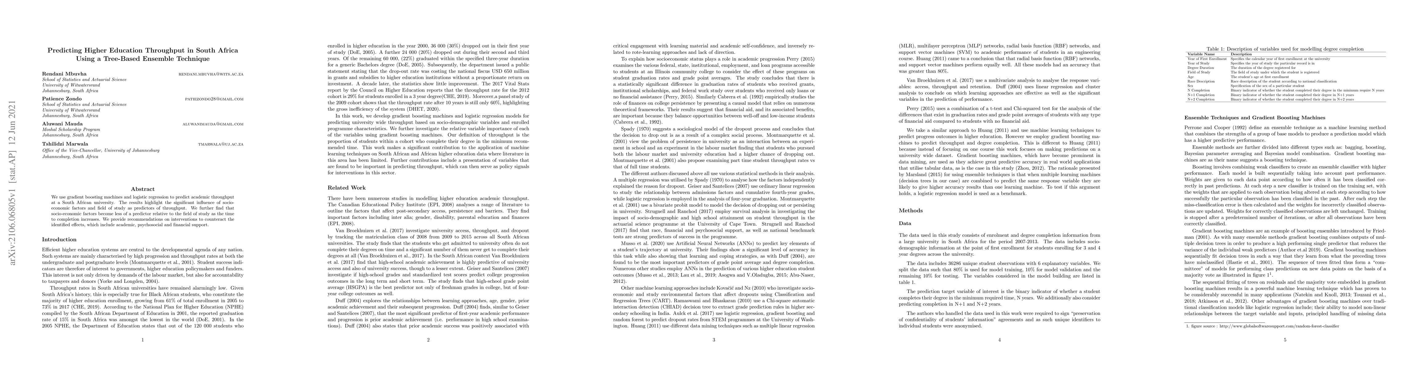 Thumbnail for Predicting Higher Education Throughput in South Africa Using a
  Tree-Based Ensemble Technique