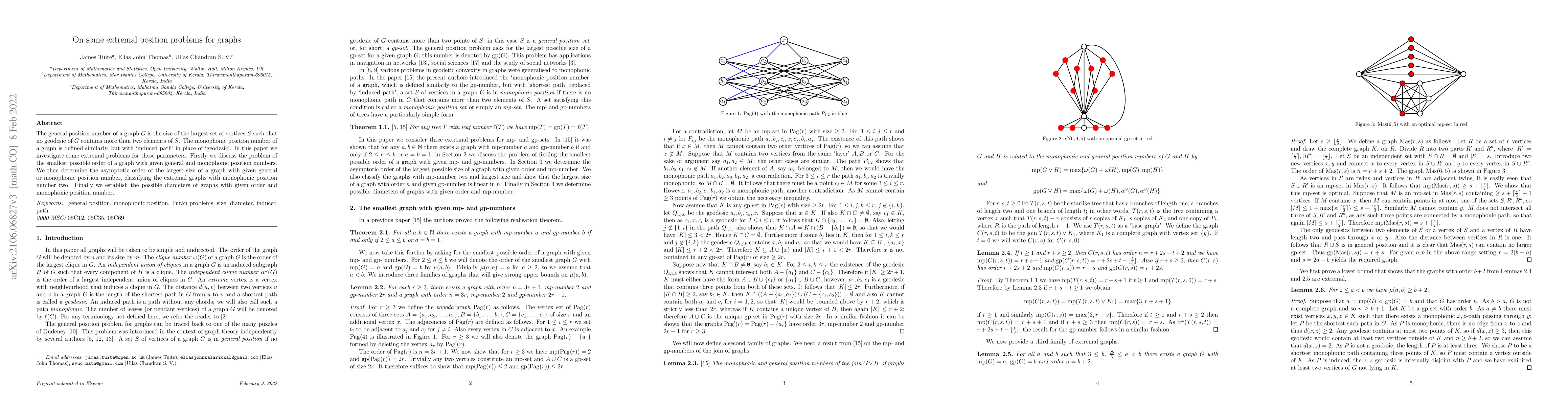 Thumbnail for On some extremal position problems for graphs