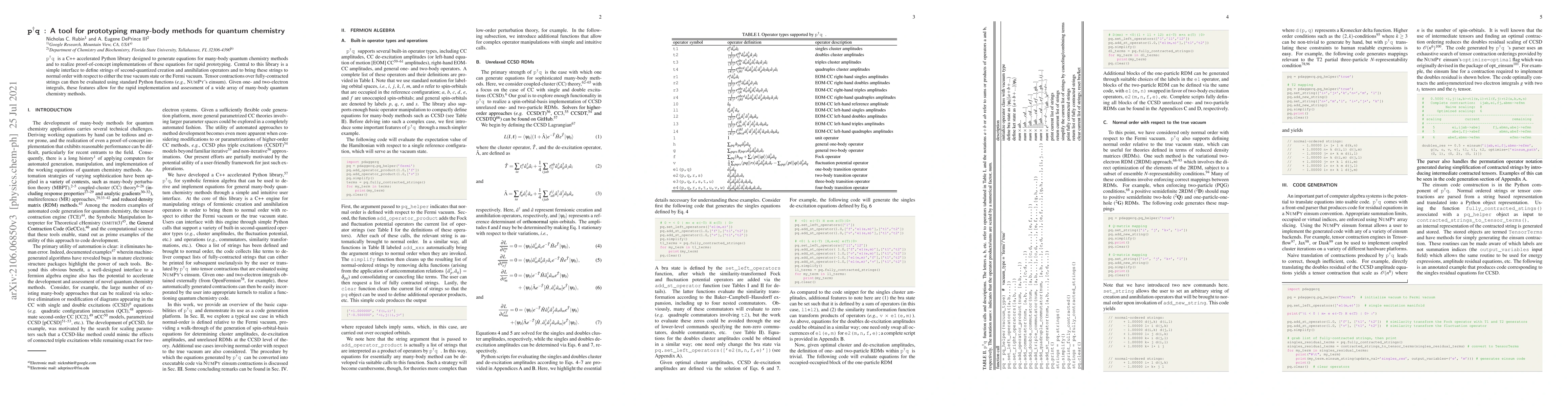 Thumbnail for p$^\dagger$q: A tool for prototyping many-body methods for quantum
  chemistry