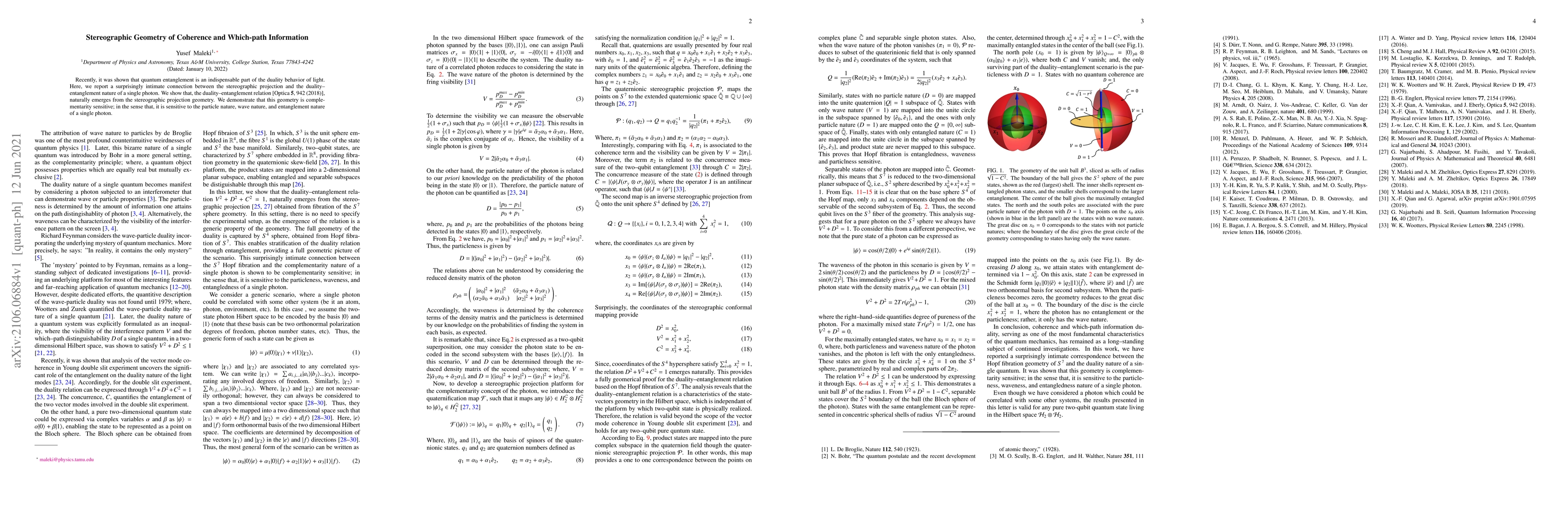 Thumbnail for Stereographic Geometry of Coherence and Which-path Information