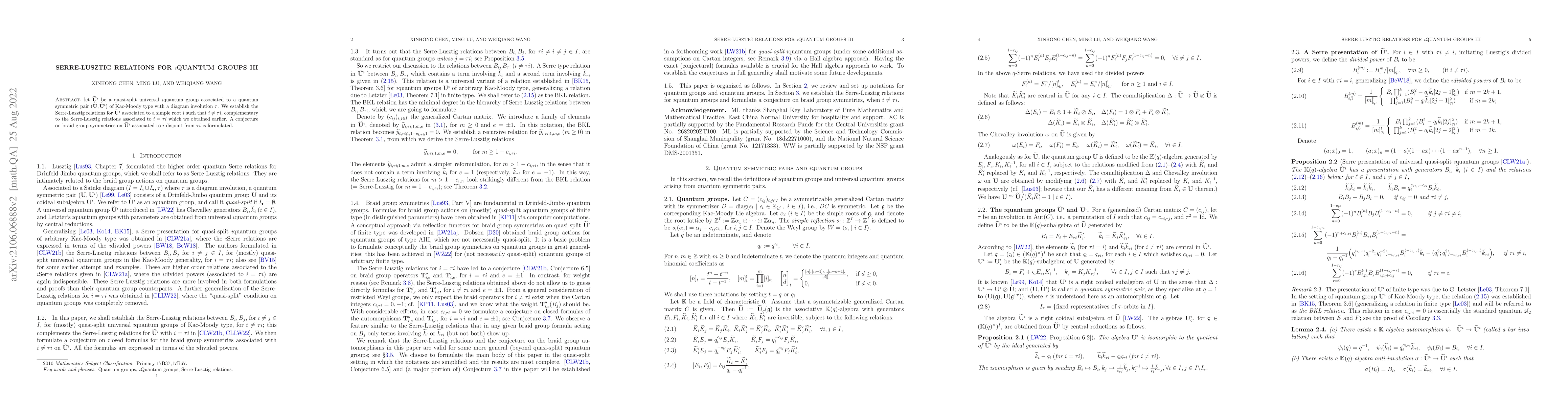 Thumbnail for Serre-Lusztig relations for $\imath$quantum groups III