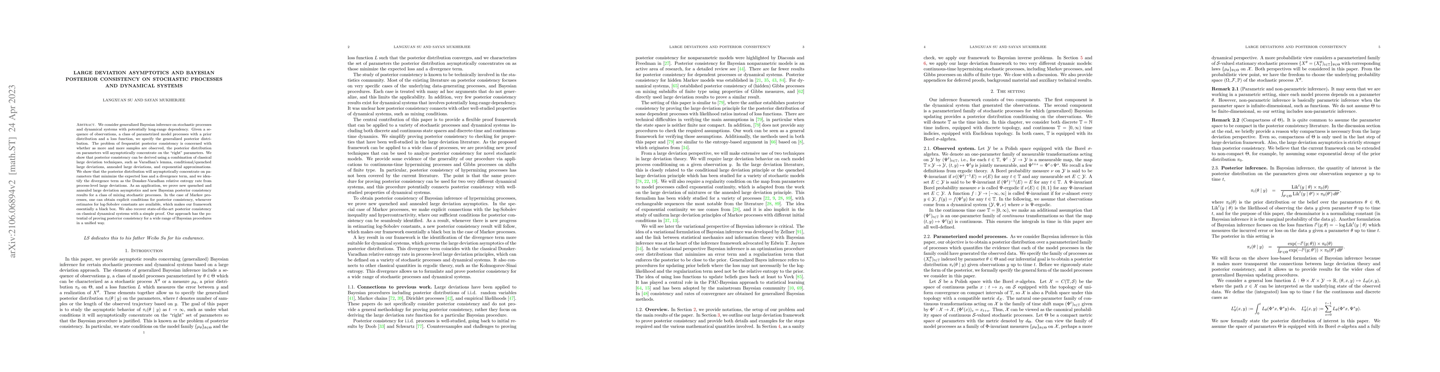 Thumbnail for Large Deviation Asymptotics and Bayesian Posterior Consistency on
  Stochastic Processes and Dynamical Systems