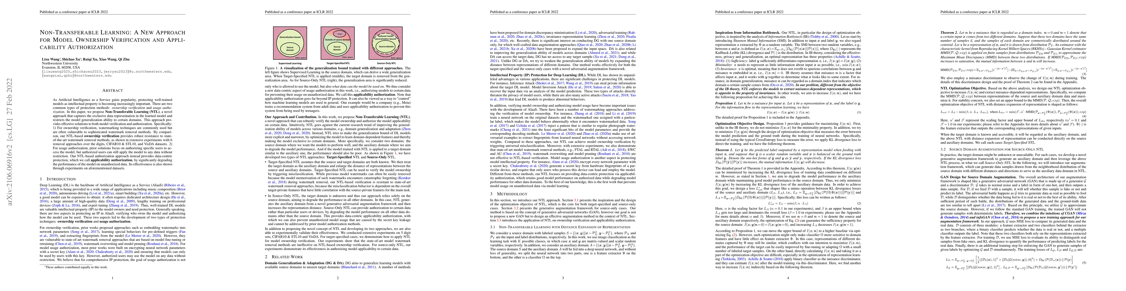 Thumbnail for Non-Transferable Learning: A New Approach for Model Ownership
  Verification and Applicability Authorization
