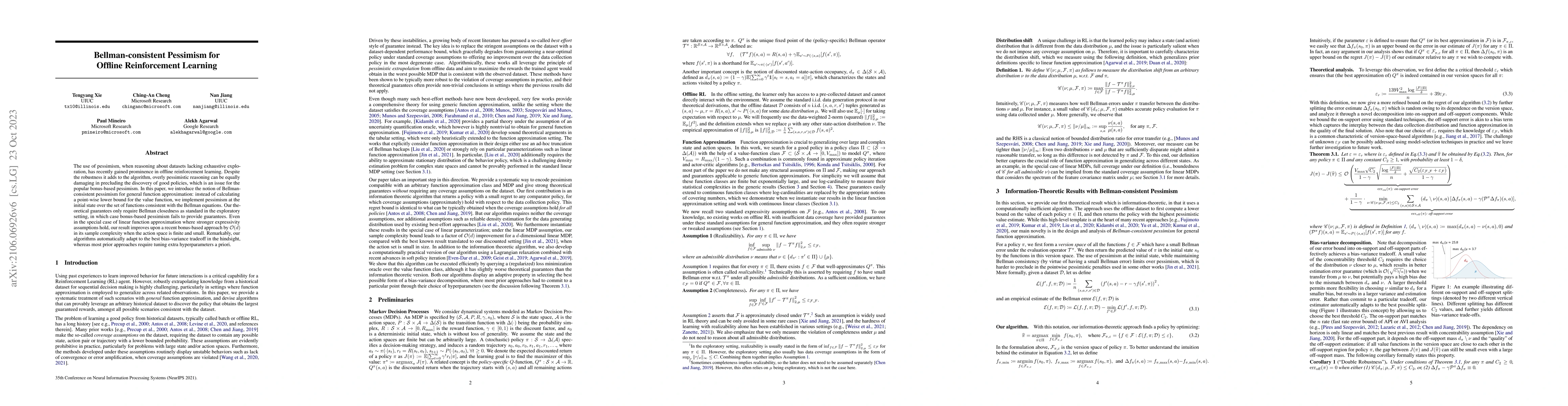 Thumbnail for Bellman-consistent Pessimism for Offline Reinforcement Learning