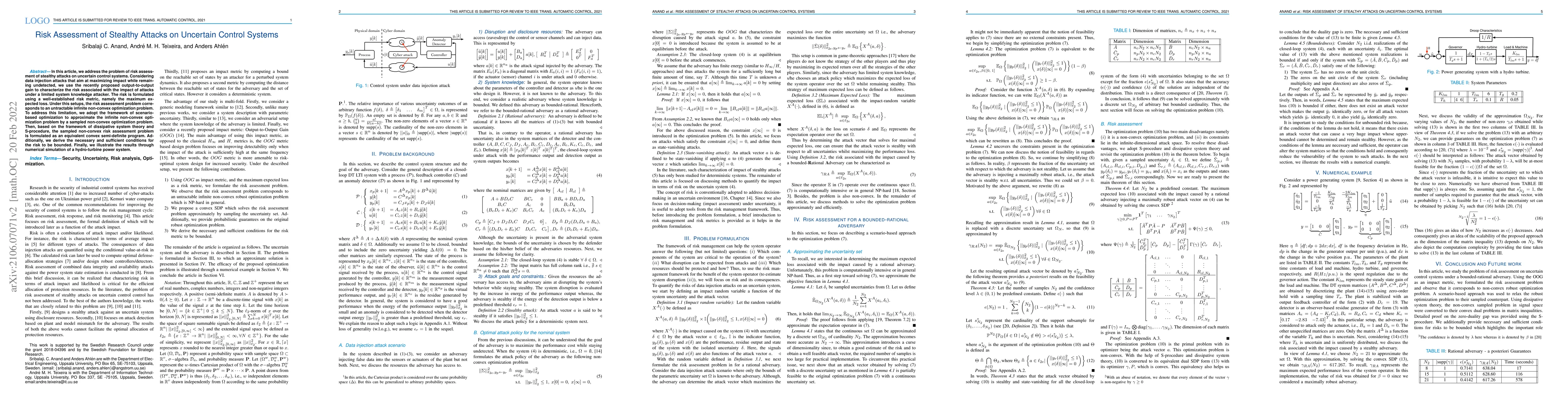 Thumbnail for Risk Assessment of Stealthy Attacks on Uncertain Control Systems