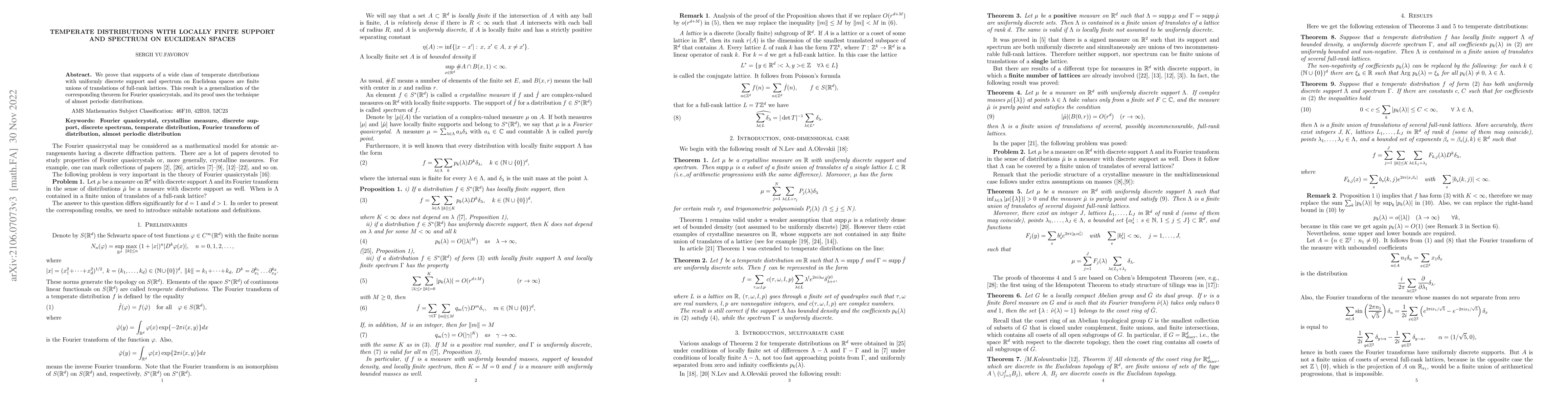 Thumbnail for Temperate distributions with locally finite support and spectrum on
  Euclidean spaces