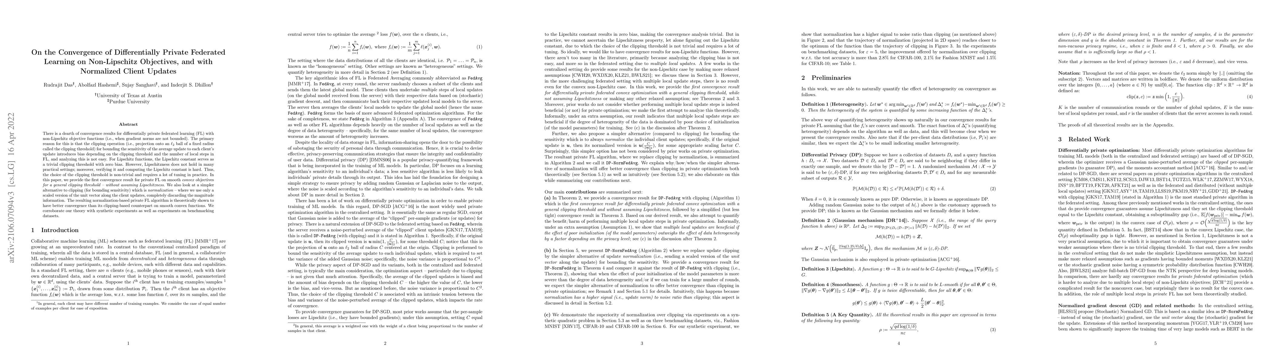 Thumbnail for On the Convergence of Differentially Private Federated Learning on
  Non-Lipschitz Objectives, and with Normalized Client Updates