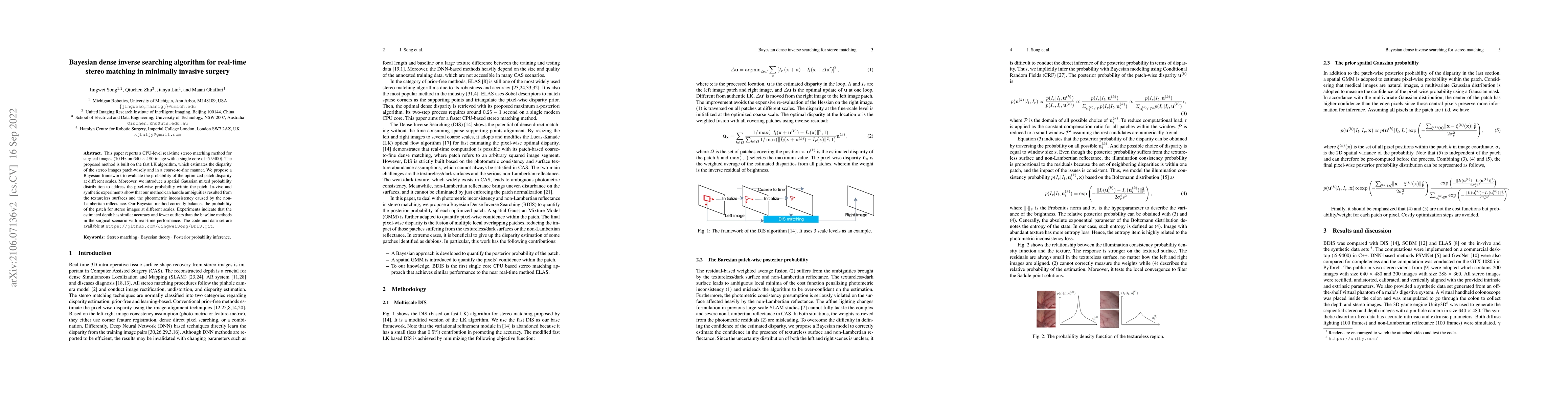 Thumbnail for Bayesian dense inverse searching algorithm for real-time stereo matching
  in minimally invasive surgery